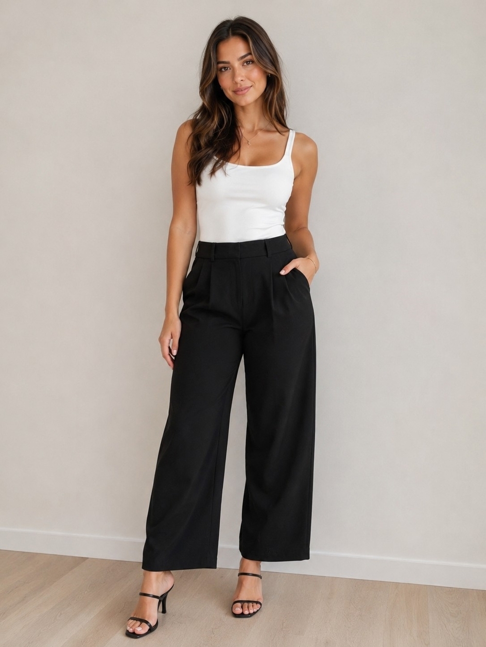 OAK + FORT Black Wide-Leg High-Rise Trousers